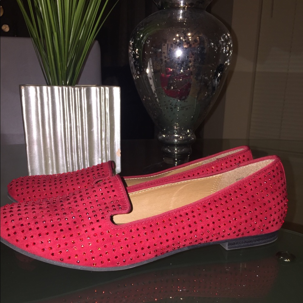 Red studded loafer